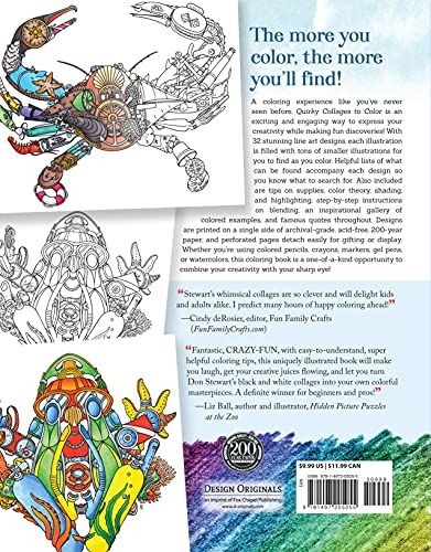 Quirky Collages to Color: Color 100s of Hidden Objects (Design Originals) 32 Thoughtful and Intriguing Designs, Each Highly Detailed with Hidden Puzzle Elements for a One-of-a-Kind Adult Coloring Book