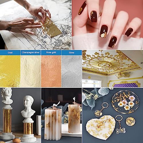 400 Pcs Imitation Rose Silver Gold Leaf Sheets for Resin, Gold Foils Sheets Paper Nail Foil for Paint, Resin, Nails, Jewelry, Arts, Gilding Crafting, Decoration, Sculpture, Furniture
