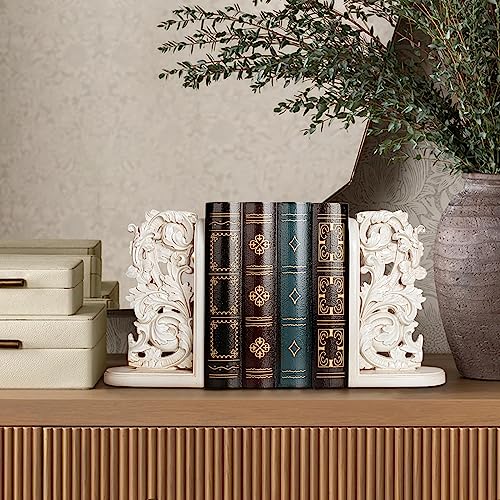 AELS Vintage Heavy Duty Bookends, Decorative Book Ends for Heavy Books, Unique Rustic Bookend Supports for Shelves, Stopper for Books/Movies/CD, Farmhouse Decoration, Distressed White - color: Off-white