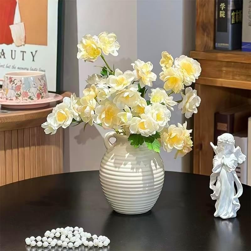 Ceramic Vase, 6-inch Small White Farmhouse Vase for Rustic Home Decor, Modern Cloud Texture Decorative Pitcher Vase for Living Room, Shelf, Mantle, Table Centerpiece,Flower Vase (6-inch dual speakers) - color: 6-inch Dual Speakers