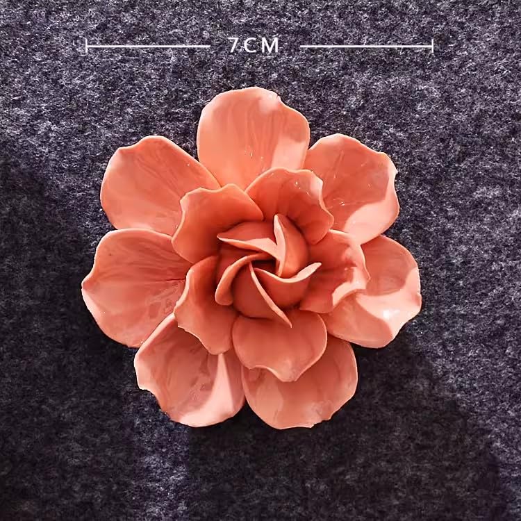 Ceramic Flower Wall Art, Artificial 3D Flower Wall Art, Handmade 3D Wall Art Hanging Sculpture, Porcelain Flower Wall Decoration for Home Office Decor (Orange,Camellia,2.76") - color: Orange,Camellia,2.76"