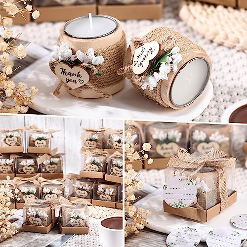 Retisee Wedding Candle Favors for Guests Bridal Shower Wood Memorial Tealight Candle Holder Thank You Gifts Handmade Candles for Wedding Baby Shower Housewarming Table Centerpiece(16 Sets)