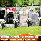 2 Sets Metal Cemetery Flower Vase with Stake for Grave, Flower Holder in Base Graveyard Vase with Floral Foam for Grave Decoration, Black