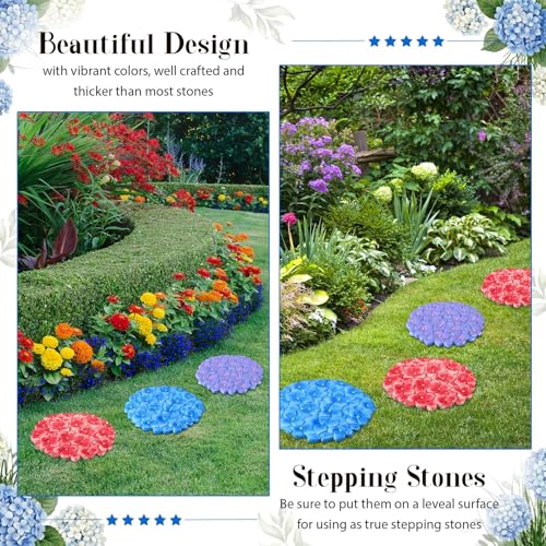 Cinnvoice 3 Pack Garden Stepping Stone Outdoor, Decorative Dimensional Resin Stepping Stones for Patio Pathway Landscaping Walkway Sculpture Yard Backyard Lawn(Hydrangea,10 Inches) - size: 10 Inches, style: Hydrangea