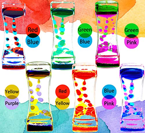FKYTION Liquid Motion Bubbler Timer Pack of 6 Great Colorful Hourglass Sensory Anxiety Toys for Autism, Calm Relaxing Desktop Toys - color: Various Colors, size: 6 Pack
