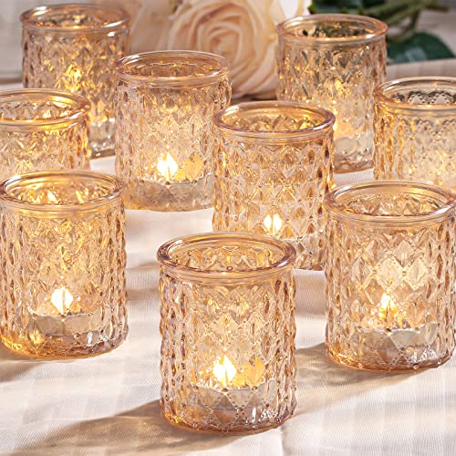 NITIME 12pcs Gold Votive Candle Holders- Tealight Candle Holder for Table Centerpiece, Glass Candle Holder for Wedding Table Decor, Home Decor and Party Decor - color: Gold