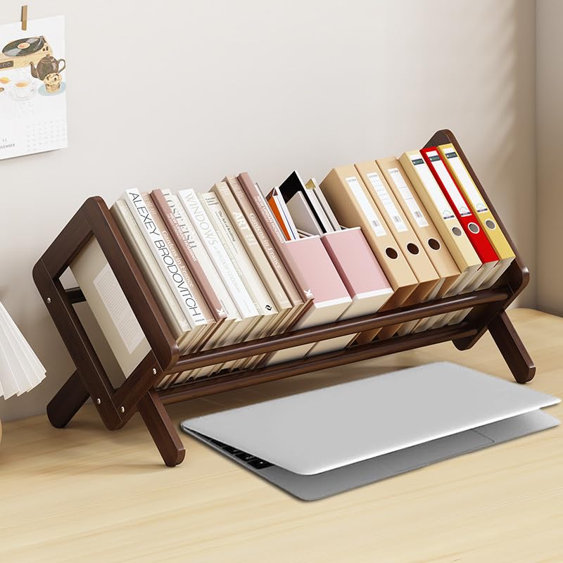 Wood Tilting Bookcase in Living Room/Home/Office, Desktop Book Shelf Organizer Bookshelves Storage Rack for CDs/Magazine/Books Display (Coffee, 16"-L) - color: Coffee, size: 16"-L