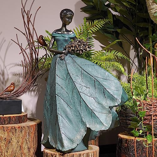 Guichifun Fairy Statue Collection Home Decoration - 22IN Leaf Angel Girls Resin Large Home Decor for Outside or Inside Rustic Garden Outdoor Yard Fantasy Figurines Gift 13.75 x 8.75 x 22 Inch - color: Green-flower, size: X-Large