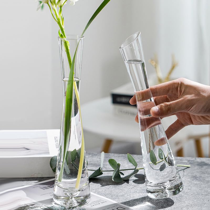 Hand Made Blown Art Bud Glass Vase Single Stem Cylinder Vases Decorative Glass Bottles for Flowers Centerpieces Wedding Party Home and Office Décor