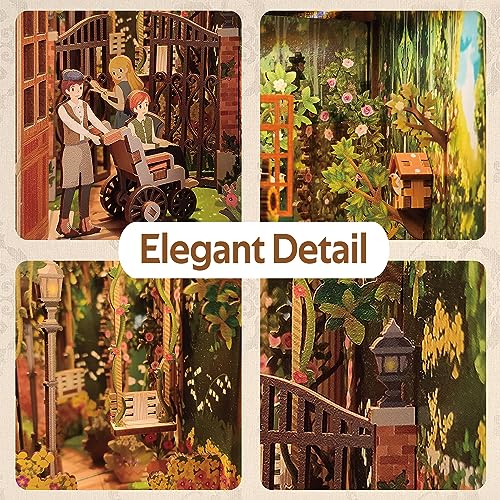 Tonecheer DIY Book Nook Kit for Adults, 3D Wooden Puzzle Bookend Bookshelf Insert Decor, Booknook Miniature House Kit with Body Motion Sensor LED Light (The Secret Garden)