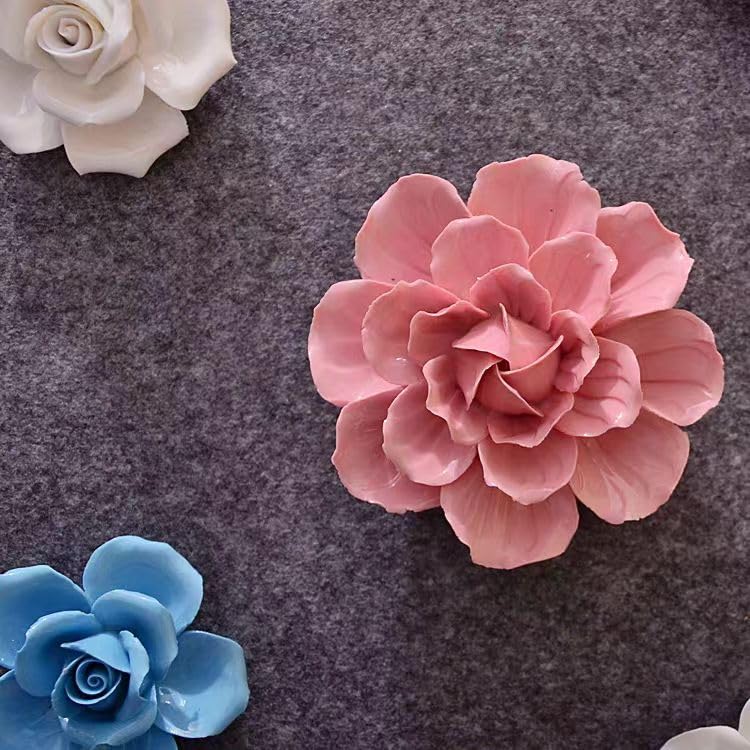 Ceramic Flower Wall Art, Artificial 3D Flower Wall Art, Handmade 3D Wall Art Hanging Sculpture, Porcelain Flower Wall Decoration for Home Office Decor (Pink,Camellia,3.54") - color: Pink,Camellia,3.54"