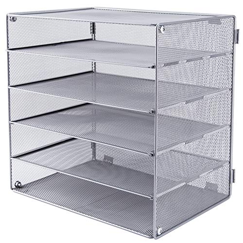 EASEPRES 5 Slot Mesh Desk Organizer Tray, File Paper Letter Folder Holder Desktop Paper Sorter Mail Organization Rack Storage Accessories, for Office Home School Classroom, Silver - color: 5 Tier Silver