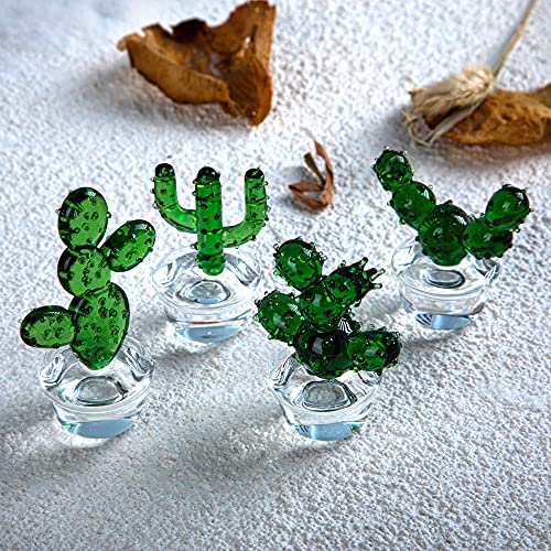 H&D HYALINE & DORA 4pcs Handmade Glass Blown Cactus Cute Crystal Art Cactus Figurines Collectibles Desk Tabletop Simulation Plants Decorations - color: Green