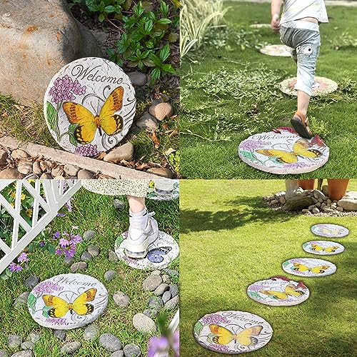 Garden Décor Stepping Stones Outdoor - Resin Butterfly Decorative Stone Bright Color Memories Pavers Outdoor for Garden Yard 9.5 * 9.5 * 0.5 Inch LC Lcdecohome - color: Yellow2