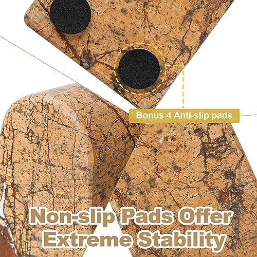 Koville Indian Natural Marble Bookends for Shelves, Decorative Book Ends, 7lbs Heavy-Duty Marble Book Holders, Bookshelf Apartment Decor for Normal Books/CD/Video Games(Rainforest Gold) - color: Brown Red Marble-rainforest Gold, size: 7lb