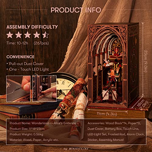 Book Nook Kit - DIY Miniature Dollhouse Kit for Adults and Teens, Tiny House Booknook Bookshelf Decor 3D Wooden Puzzle, Gifts for Family, Friends (Alice Evidence) - style: Alice Evidence