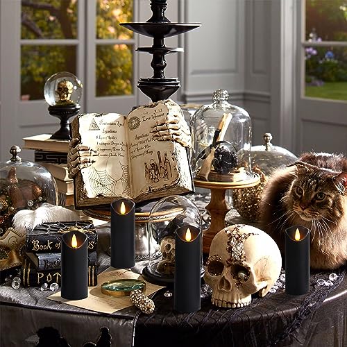 Homemory Black Flameless Candles, Halloween Candles, Battery Operated Candles, LED Pillar Candles with Remote Control and Timers, Set of 9 - color: Black