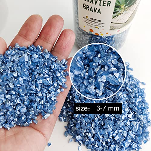 HappyFiller 1.3 Pound Broken Crushed Glass 3-7mm Fairy Garden Succulent Gravel Soil Cover Mini Stone Pieces,Vase Filler,Candle Holder Decor Mini Rock,DIY Resin Art,Paint,Craft Glitter,Pacific Blue - color: Pacific Blue
