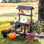 Sunnydaze Country Market Flower Cart Display Stand with Wheels - 2 Shelves - Fir Wood - 30 lb Weight Capacity - Charred Fir - color: Charred Fir
