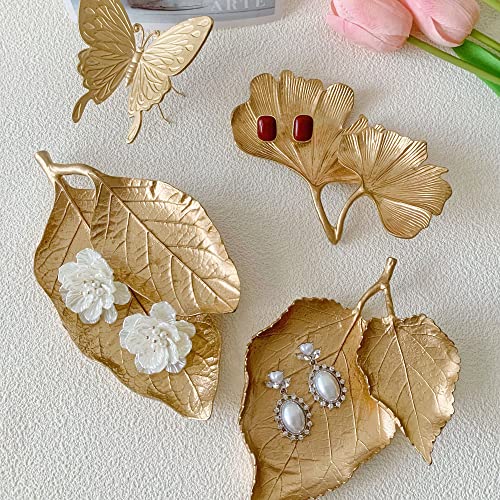 Small Leaf Shaped Trinket Dish, Decorative Gold Jewelry Dish Tray, Ring Hodler Dish Jewelry Organizer - color: 2-Tier Ginkgo