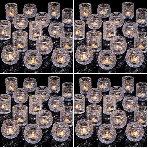 DARJEN Clear Votive Candle Holders Set of 36- Round Glass Candle Holders Bulk for Tea Light Candle, Embossed Candle Votives for Wedding Centerpiece, Various Parties & Home Decor (Pack of 4) - color: Clear, size: 36 Pcs (Pack of 4)