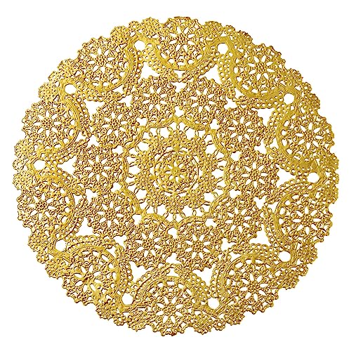 Juvale 60 Pack 10 Inch Gold Paper Doilies for Dining Table, Round Decorative Medallion Lace Placemats for Wedding
