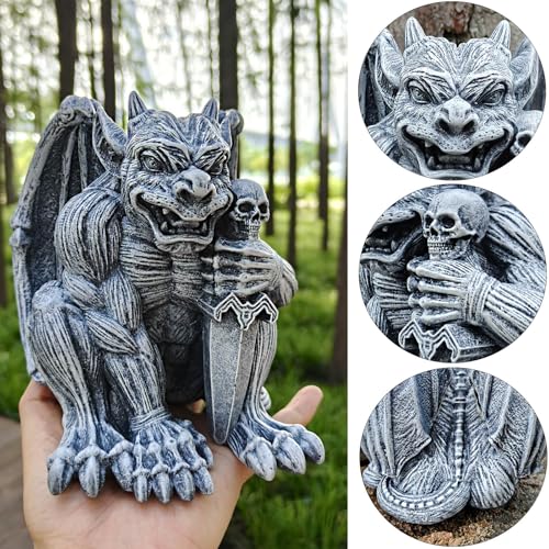 Gargoyle Sculpture Figurine,Gothic Stone Decor Statue,Indoor Patio Yard Lawn Porch Decor, Gothic Sculpture Ornament