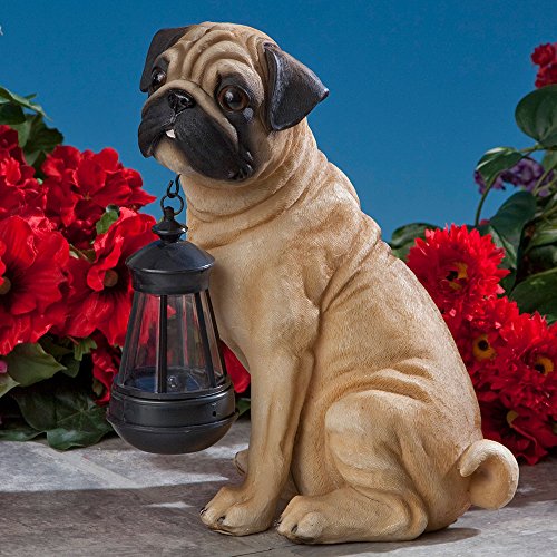 Bits and Pieces - Fawn Pug Solar Lantern Statue - Solar Powered Garden Lantern - Resin Dog Sculpture with LED Light - Outdoor Lighting and Décor - style: Fawn Pug Lantern