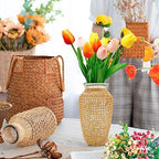 MDEOOSKY Straw Woven Glass Vase 7.9''x2.36''x3.5''Boho Glass Flower Vase Country Rustic Style Vase Glass Vase for Floral Arrangements Bottle Height (A Style 7.9IN) - size: 7.9IN