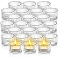 Elsjoy 24 Pack Glass Tealight Candle Holder, 2" x 1.4" Small Clear Glass Votive Candle Holders Mini Ribbed Tealight Holder for Wedding, Birthday, Festival, Table Centerpiece