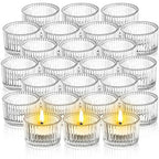 Elsjoy 24 Pack Glass Tealight Candle Holder, 2" x 1.4" Small Clear Glass Votive Candle Holders Mini Ribbed Tealight Holder for Wedding, Birthday, Festival, Table Centerpiece