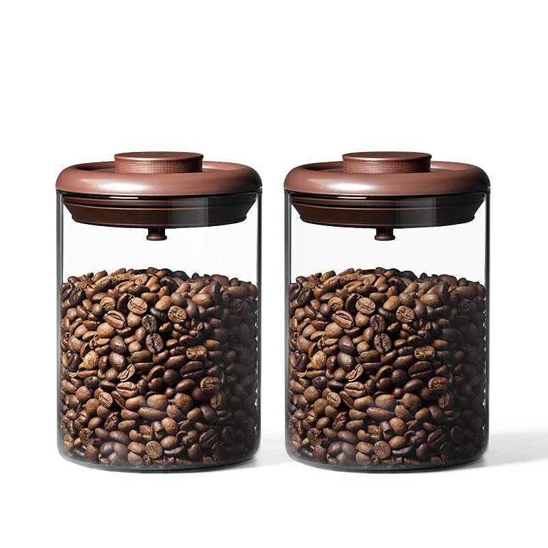 Ankou Glass Coffee Canister 900ml x 2 Jar, Airtight Food Storage Container with Pop Lid, Kitchen High Borosilicate Glass Contianers For Tea Coffee Bean Sugar - color: 900ml * 2 Coffee