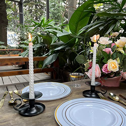 2-Pack Matte Black Short Metal Candle Holder, Modern Iron Taper Candle Stick Holder for Decorative Party, Dining Room, Table Centerpieces, Vintage Iron Base with Handle for Halloween Christmas Decor