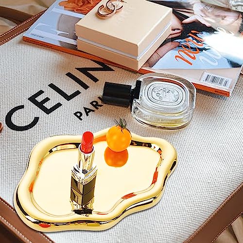 Ceramic Jewelry Dish for Women, Jewelry Tray Trinket Dish, Irregular Cloud Shape Ceramic Plate, Watch Keys Tray Ring Dish Holder for Mother's Day/Christmas/Thanksgiving/Birthday Gift(Gold) - color: Gold