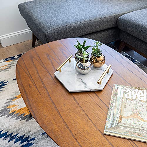 White Marble Tray with Gold Handles - Solid Marble Perfume Tray for Vanity - Chic Modern Hexagon, Room Decor Elegant Bathroom Tray (Hexagon, White) - size: Hexagon 12" x 12" x 3"
