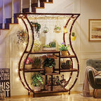Tribesigns 6-Tier Plant Stand, 70.9 Inch Tall Plant Shelf with 10 Hanging Hooks, Vase Shape Ladder Plant Stand, Multi-Purpose Plant Display Rack for Indoor, Balcony, Living Room, Brown and Black