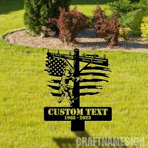 Custom Lineman Memorial Stake, Personalized Lineman Garden Metal Sign with Stake, Outdoor lineworker Yard Stakes Decor, Lineman Garden Stakes Metal Sign - color: 07 Lineman-Stake