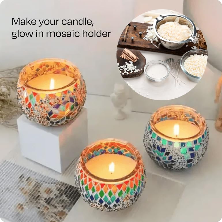 Candle Making Kit with Turkish Mosaic Holder – DIY Glass Candle Holder Craft Kit with Colorful Mosaic Tiles & All Natural Soy Wax – Handmade Arts & Crafts Complete Gift for Adults & Beginners (4)