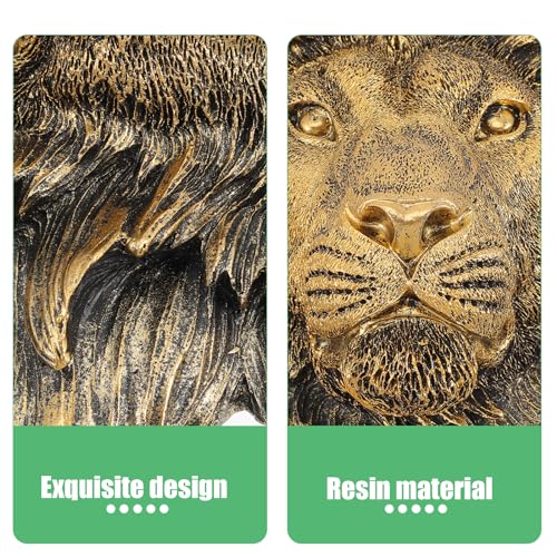 Veemoon Lightweight Lion Head Wall Decor Lion Head Wall Mount Sculpture Resin Hanging Animal Stuate Bronze Animal Plaque Home Ornament Fake Beast Decorations for Farmhouse Plaque(20 * 23 * 9.5cm)