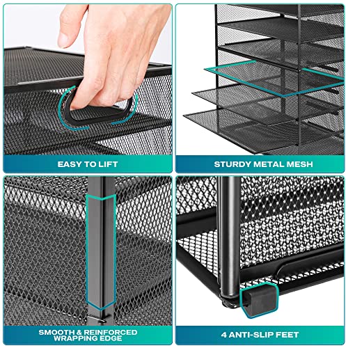 8 Tier Paper Letter Tray Organizer with Handles, Mesh Desk File Holder Storage Organization for Home School Classroom & Office (Black-with Drawer,Pen Holders) - color: Black-with Drawer,pen Holders