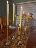 Elegant Metal Taper Candle Holders, Set of 3, Gold Finish, Different Heights. Modern Decorative Centerpiece for Table, Mantel, Wedding, Housewarming Gift, Holiday and Special Occasions