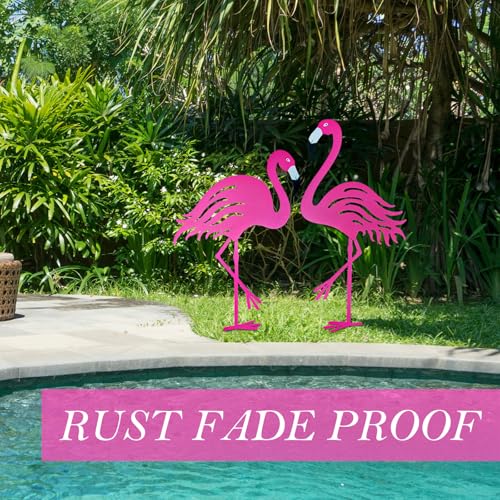 Riakrum 4 Pcs Flamingos Outdoor Yard Decor Pink Metal Flamingos for Yard Garden Large Bird Statue Ornaments for Lawn, Patio Outside Art Decor - style: Flamingo