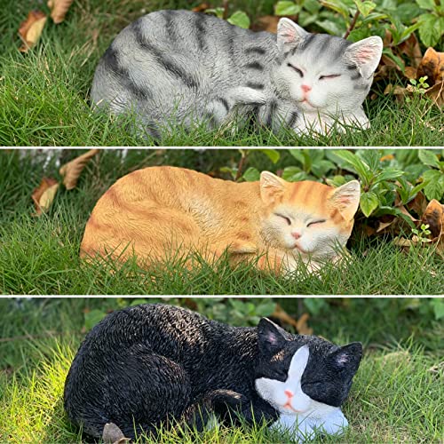 Cat Statue for Garden and Indoor, Outdoor Black Cat Figurines Decor for Patio, Lawn, Yard and Table - color: Sleeping Cat（black）