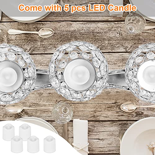 Silver Crystal Candle Holders Decorative Arch Candelabra 3-Arm Candlesticks Holder & 2 Glass Holders Table Centerpiece, Wedding, Party, Anniversary - color: Silver