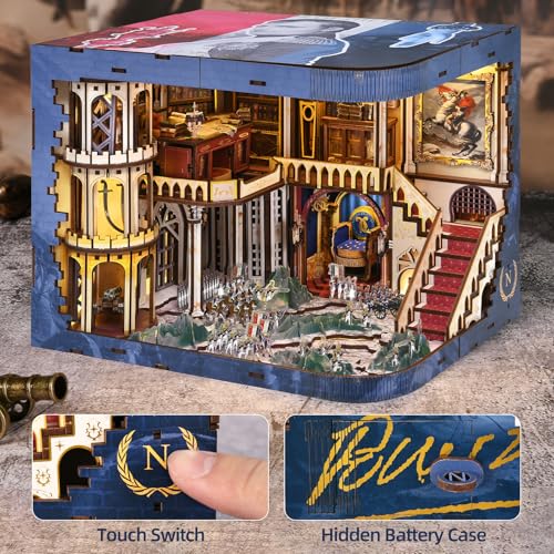 MiniCity Magic Booknook Building Set with LED Light, Mini Bookend Building Kit for Bookshelf & Home Decor, DIY Miniature Book Nook Building Model for Kids Adults Teens (Napoléon) - style: Napoléon