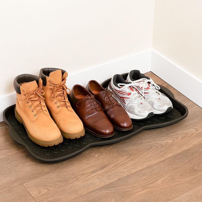 Superio Shoe & Boot Tray for Entryway, All Season Indoor and Outdoor Waterproof Mat for Snow and Mud, Heavy Duty Black Shoe Tray, Multi-Purpose: Pet Food, Under Sink Mat, Garden, All-Weather Use
