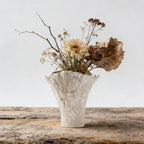 Handmade Vintage Ceramic Vase with Open Hand Drawn Beige Flower Pattern and Innovative Floral Design