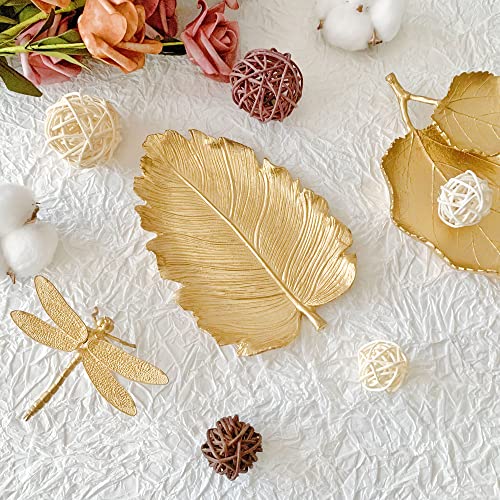Small Leaf Shaped Trinket Dish, Decorative Gold Jewelry Dish Tray, Ring Hodler Dish Jewelry Organizer - color: Large Elm Leaf