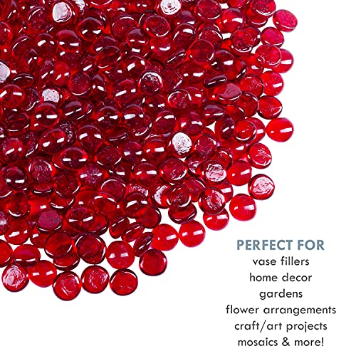 Galashield Flat Glass Marbles for Vases Red Glass Gems Beads Pebbles Vase Filler (1 LB, Approx. 105 PCS) - color: Red, size: 1 LB