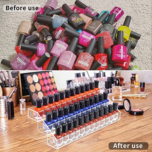 BTremary 3 Packs Clear Nail Polish Organizer Holder Shelf Rack, Acrylic Display Stand For Sunglasses Paint Essential Oils, Makeup Holder, Nail Poliahes Storage to 36 Bottles (Fit 1-2oz Bottles) - size: 3 Tiers Tabletop Rack